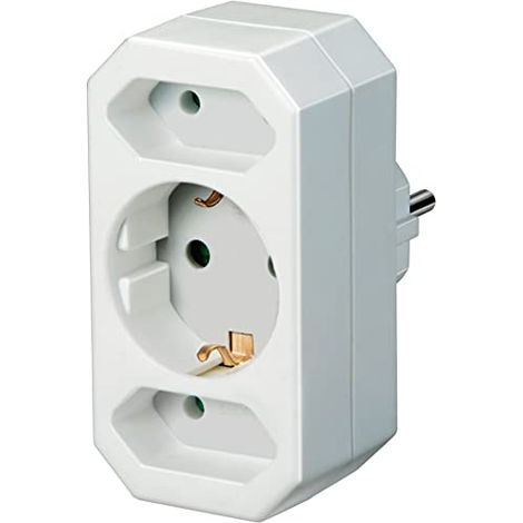 Adaptateur Prise - 1 Prise Terre + 2 Prises Euro - Protection Enfants - Blanc - 10 x 20 x 20 cm (1/5)