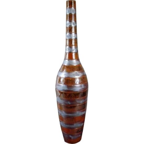 Vaso in ceramica pesante color sabbia con strisce, 38x20 cm (1/3)