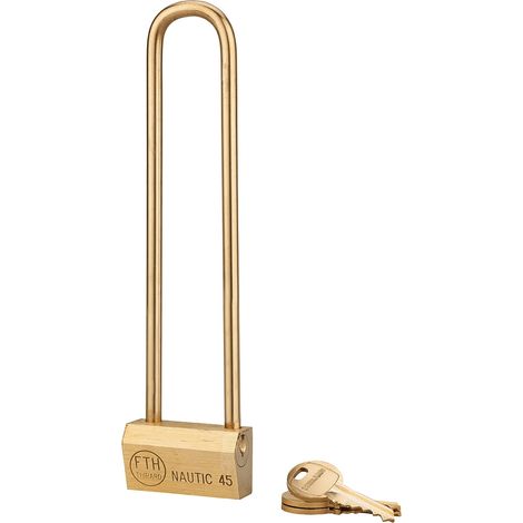 Lucchetto NAUTIC 45 mm in ottone, arco alto 150 mm in ottone, 3 chiavi – THIRARD (1/2)