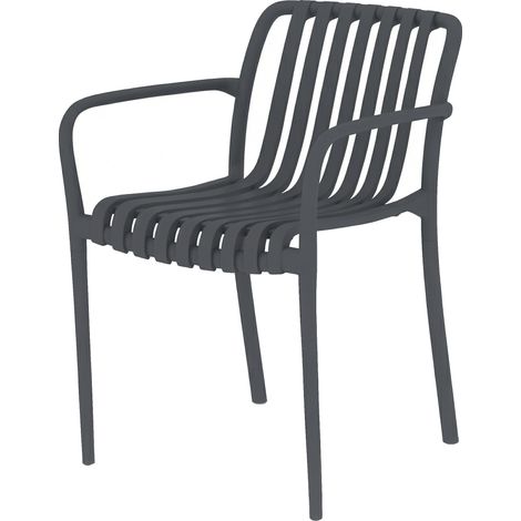 Set mit 4 stapelbaren Gartenstühlen mit Armlehnen, ergonomischem Lattenrostdesign, dunkelgrau