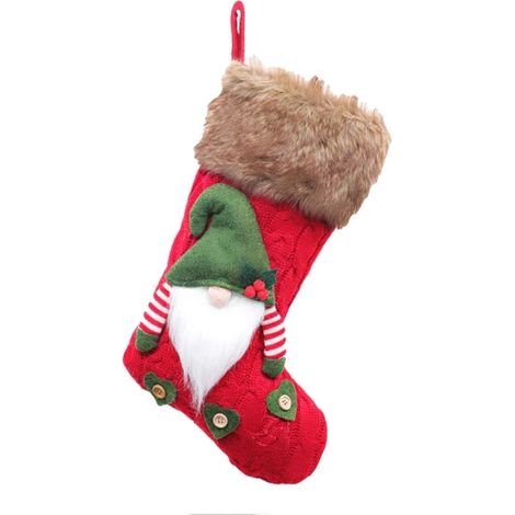 1 chaussette de Noël tricotée avec le Père Noël, à suspendre à la main, à utiliser comme pendentif pour sapin de Noël, sac cadeau pour la décoration intérieure (blanche) (1/5)