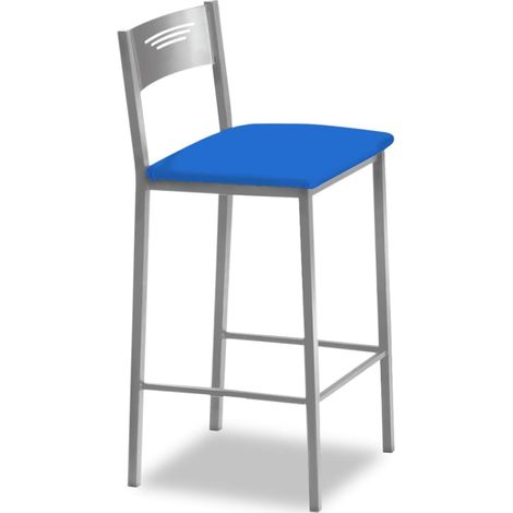 Tabourets de Cuisine Hauts tapissés avec Dossier. Structure en Aluminium et siège en Similicuir. Couleur de l'assise : Bleu. Contenu : 1 unité. Dimensions : 90 cm (Hauteur Totale) (1/5)