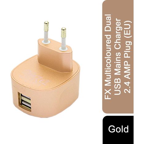 FX Multicoloured Dual USB Mains Charger 2.4 AMP Plug (EU), Gold (1/5)
