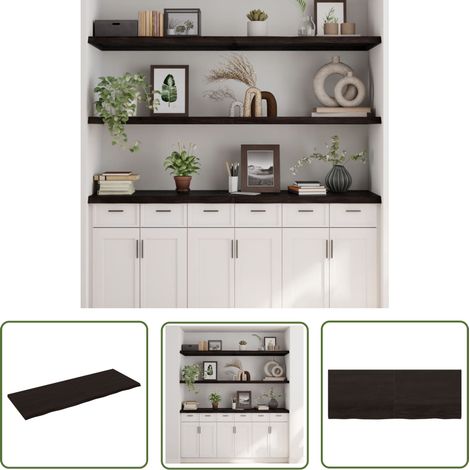 The Living Store Wandregal Dunkelbraun 160x60x(2-4)cm Massivholz Eiche Behandelt - Wandregal - Eichendielen - Holzmöbel - Landhausstyle - Wohnraumgestaltung (1/5)