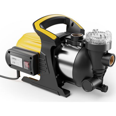 Wiltec Gartenpumpe 1200 W mit Edelstahl-Pumpengehäuse 3800 l/h, Wasserpumpe mit Vorfilter, Bewässerungspumpe mit Tragegriff für Gartenteich, Regenfass, Brunnen und Zisterne