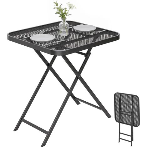 Table de jardin pliante 70 x 70 cm, table de balcon résistante aux intempéries, table pliante carrée avec découpes, noire (1/5)