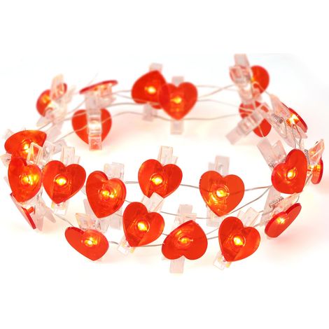 Lot de 20 LED Guirlande Lumineuse Photo, 2m Chaîne Lumineuse Guirlande Coeurs Love avec 20 Clips de Coeurs Rouges Ado Fille Decoration Chambre Photo Suspendre pour Saint Valentin Mariage Anniversaire (1/5)
