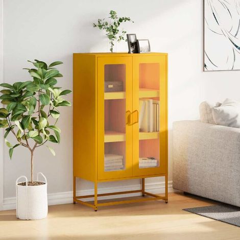 Buffet de Cuisine en Acier, Jaune Moutarde, 68x39x123 cm, Meuble de Rangement Haut avec Portes et Étagères pour Salle à Manger (1/5)