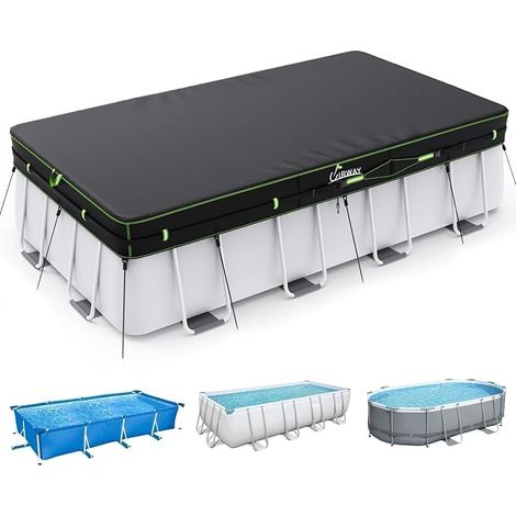 Rectangular winter pool cover with reflective stripes
