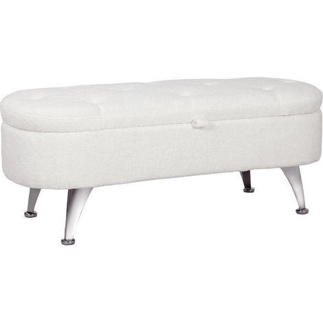 Banc Coffre de Rangement Ovale Blanc Banquette Bout de Lit Capitonnée Assise en Tissu avec Pieds en Métal pour Chambre Salon (1/5)