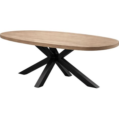 Table repas 200cm plateau ovale aspect bois finition Houston Oak pied métal étoile - HOUSTON (1/4)