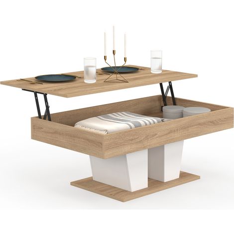 Niedriger Tisch mit rechteckiger Klappplatte ELIAD Holz und Weiß (1/5)