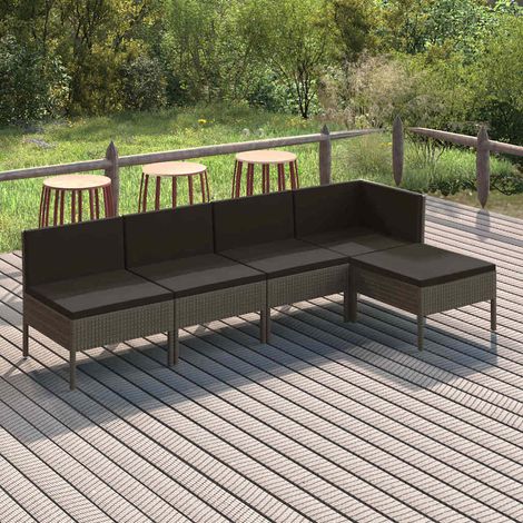 Salon de jardin 5 pcs Ensemble Table et Chaise de Jardin - avec coussins Résine tressée Gris BV824506 - BonneVie (1/5)