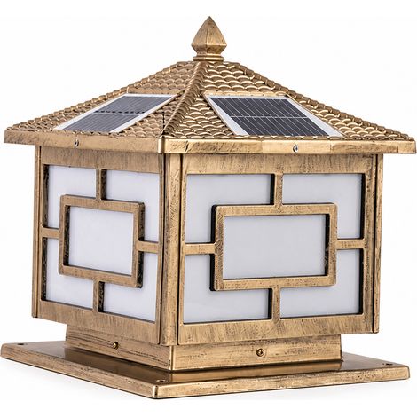 Lampe Solaire de Poteau Extérieure en Aluminium, Étanche, Solaire et Secteur, 4 Couleurs de Lumière, Bronze Antique (1/5)