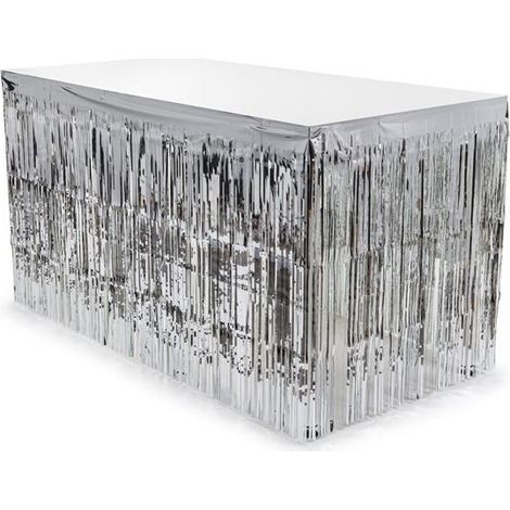 Tischrand-Dekoration aus Folie, silberne Fransen, Geburtstagsgeschenk, 0,8 x 3 m