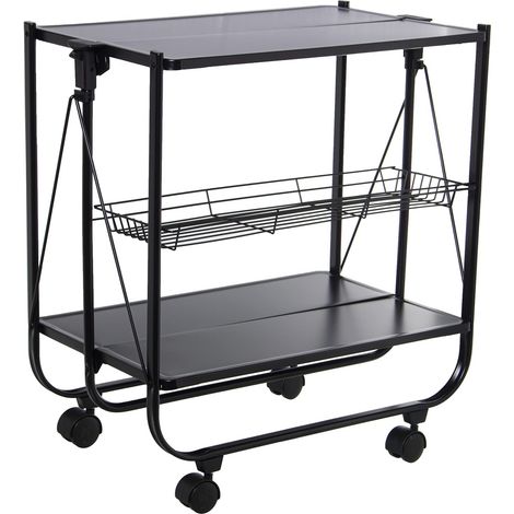 Desserte Pliable avec Roues en métal Noir 70 x 40 x 68 cm (1/5)