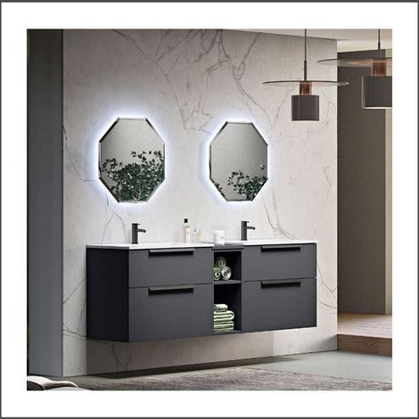 Mobile Bagno Urban60 cm Sospeso Nero Opaco Base 2 Cassettoni - Lavabo in Resina (1/5)
