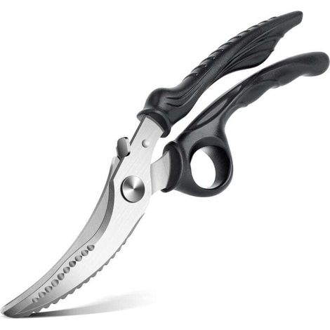 Forbici da cucina PURPLEBIRD in acciaio inossidabile per pollame e verdure, manico in plastica ABS nera, lavabili in lavastoviglie, forbici da cucina multifunzionali - Crezuo (1/4)