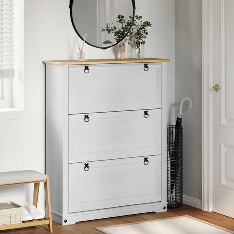 Schuhschrank Corona Weiß 99 x 32 x 122 cm Massives Kiefernholz