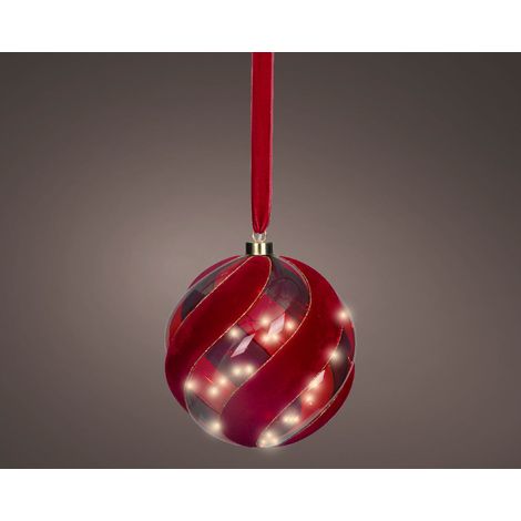 Pallina Natalizia decorativa 40 LED, diametro 20 cm, colore rosso e luce bianco caldo.