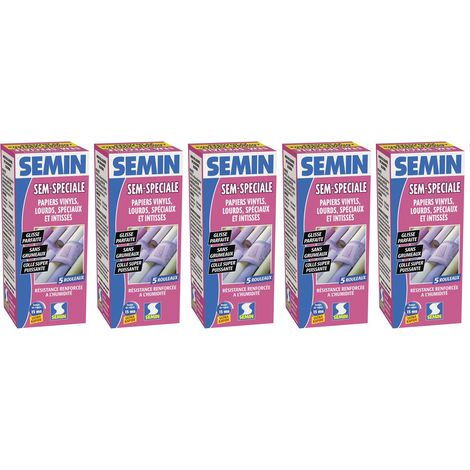 Lot de 5 Sem-Spéciale colle en poudre pour papiers peints, vinyls, lourds, spéciaux et intissés Semin - boite 200 g (1/5)