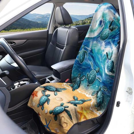 Universal Car Seat Cover in Terry Cloth, Universal Microfiber Car Seat Cover Accessory for Most Cars and Vans (Sea Turtle, 1 Piece) (1/5)