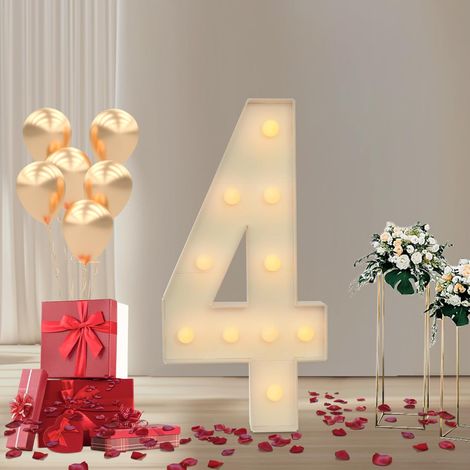 4 chiffres lumineux led, température de couleur 2000-3000k, pile aa, décoration événementielle anniversaire mariage graduation (1/5)