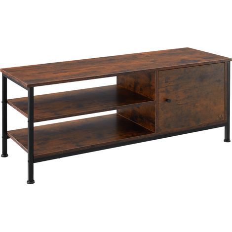 Meuble TV Style industriel Pieds réglables Bois foncé (1/5)