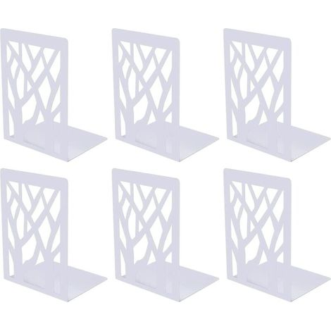 Paire de serre-livres en métal antidérapants pour CD, parfaits pour le bureau, l'école et la maison. Séparateurs pour livres, CD et dossiers (blancs). (1/5)