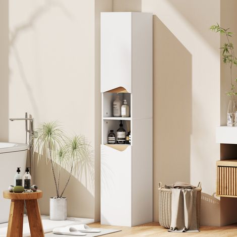 Mobiletto da bagno, stretto e alto, con 2 ante e 2 vani a giorno, per bagno, 30 x 34,6 x 182 cm, bianco