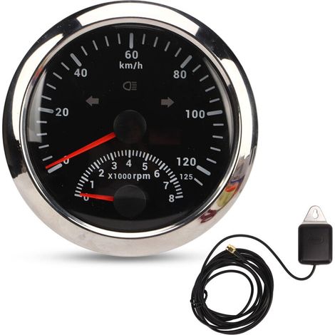 Jeffergarden – Compteur de vitesse GPS 85 mm – Plage 0-125 km/h – Tachymètre 0-8000 tr/min – Rétroéclairage rouge – IP67 étanche pour motos et bateaux (1/5)