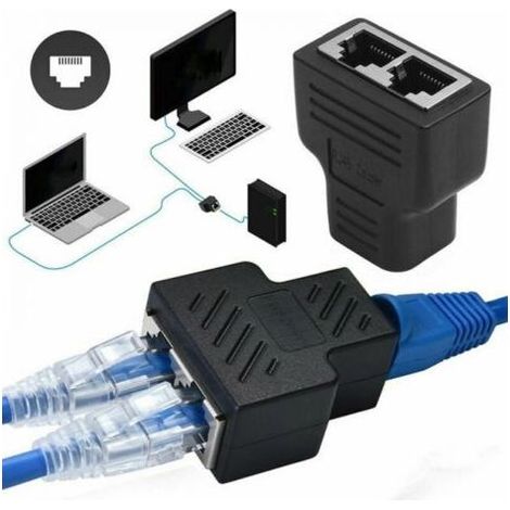 Adaptateur répartiteur Rj45 1 à 2 ports femelle à femelle, connecteur réseau d'extension Internet, prend en charge le câble Ethernet Cat5 Cat5e Cat6 Cat6e Cat7, noir (1/4)