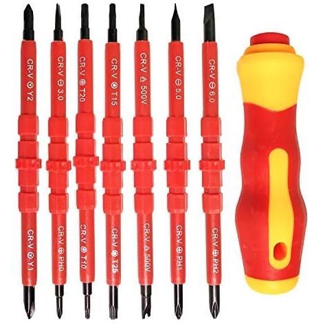 7-teiliges Set isolierter Elektroschraubendreher, multifunktionales 14-in-1 Elektriker-Reparaturwerkzeugset, austauschbare Legierung - (1/5)