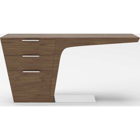 Bureau bois base et poignées acier inoxydable fermeture soft - Noyer, acier inoxydable (1/5)