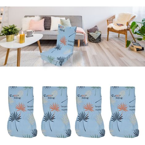 Housses de chaises de restaurant amovibles, lavables et anti-poussière (4 pièces) idéales pour les hôtels, les bureaux, les cérémonies, les banquets, les mariages et autres événements. (Blue Impressi (1/5)