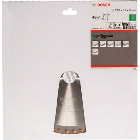 BOSCH DISCO SIERRA OPTILINEWOOD 216 X 2.8X 30D: 48WZ/N Diámetro disco x eje (mm) 260x30 Número de dientes 48