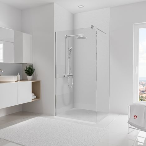 Panneau mural Blanc structuré, revêtement pour douche et salle de bain, DécoDesign DÉCOR, Schulte, Lot de 2 panneaux muraux 100 x 255 cm
