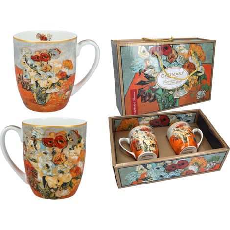 Coffret cadeau Carmani Coffee (lot de 2 tasses) « Roses et anémones de Van Gogh (1/5)