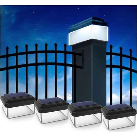 Lampe Solaire - 4000K Blanc Chaud - Capteur Crépusculaire - Rechargeable Solaire - Pour Poteaux De Clôture - Lot De 4 - 60x40 mm - Noir (1/5)