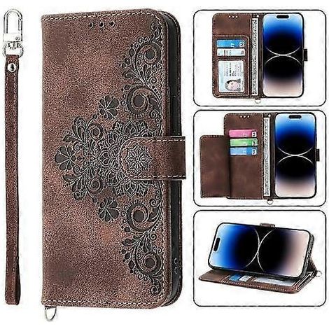Brieftaschenhülle aus Leder mit Blumenmuster für iPhone 14 Pro Max (1/3)
