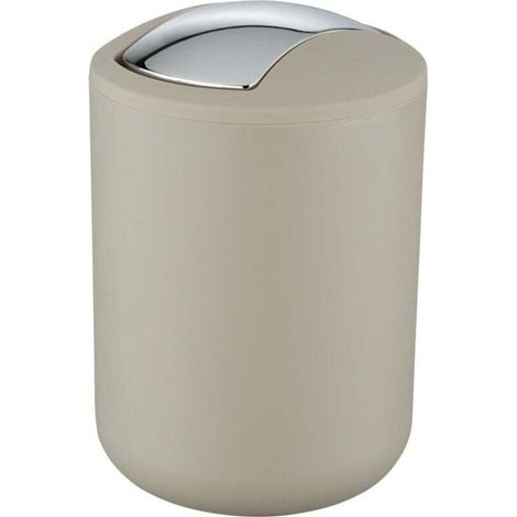 Poubelle Salle de Bain, Mini Poubelle Salle de Bain, couvercle basculant, Brasil S, capacité 2L, plastique PET incassable, ø14x21 cm, Taupe (1/4)