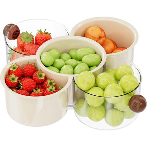 Petit plat de service blanc ébène rotatif à 360° à 6 compartiments avec trous de drainage, récipient de conservation alimentaire pour fondue, fruits et snacks (1 pièce) (1/5)
