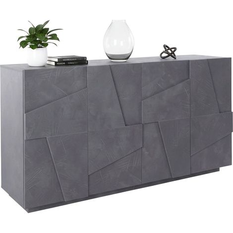 Dmora – Buffet moderne 4 portes en stratifié gris ardoise – Dimensions 162x44x86 cm – Design géométrique pour salon – 100% Made in Italy - 162x44h86