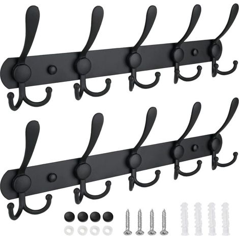 Porte Manteau Mural 5 Crochets Métal Robuste pour Entrée Vestiaire Noir Mat Pack de 2 (1/4)