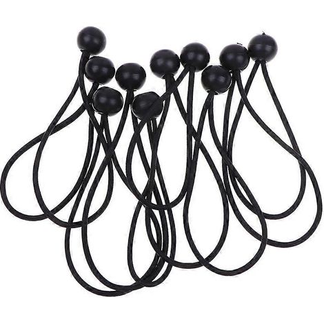 Lot de 10 élastiques de sécurité robustes avec tête sphérique pour corde à sauter, bâche et auvent - Accessoires de camping, randonnée et tente - Noir (1/5)