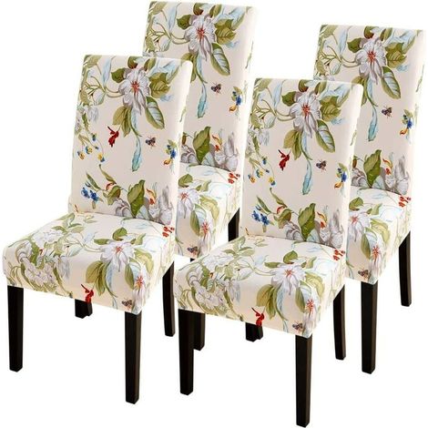 4 Pièces Stretch Housse de Chaise de Salle à Manger Housse de Chaise Imprimée Univers Housse de Chaise Antidérapante pour Maison Hôtel Restaurant Décor Fleur (1/5)