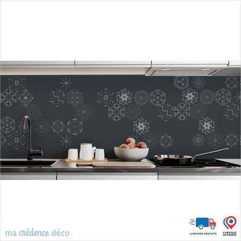 Crédence : Carreaux Ciment Hexagonal 2 - Couleur Gris anthracite - Alu composite - 60 - 120 (1/3)