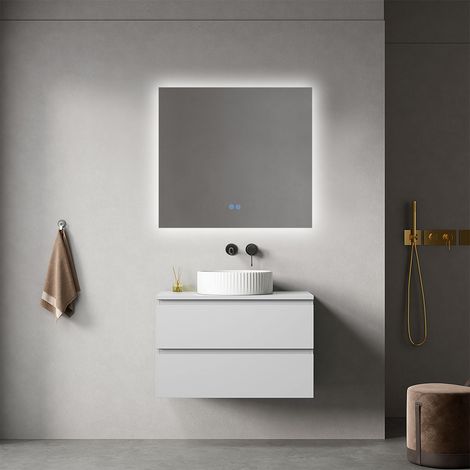 Mobile bagno sospeso 80 cm Bianco Opaco per Lavabo d'appoggio Specchio Quadro Retroilluminato - Fiji Paint Top (1/4)
