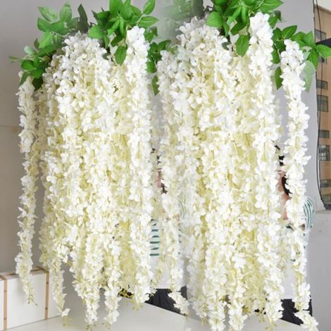 BLANC Vigne cépage Fleurs artificielles Rattan Wisteria Jardin Fleurs suspendues Vine Décoration de plantes de mariage Fleurs art... (1/3)