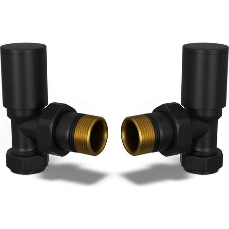 Round - Black Radiator Valves Angled 10mm